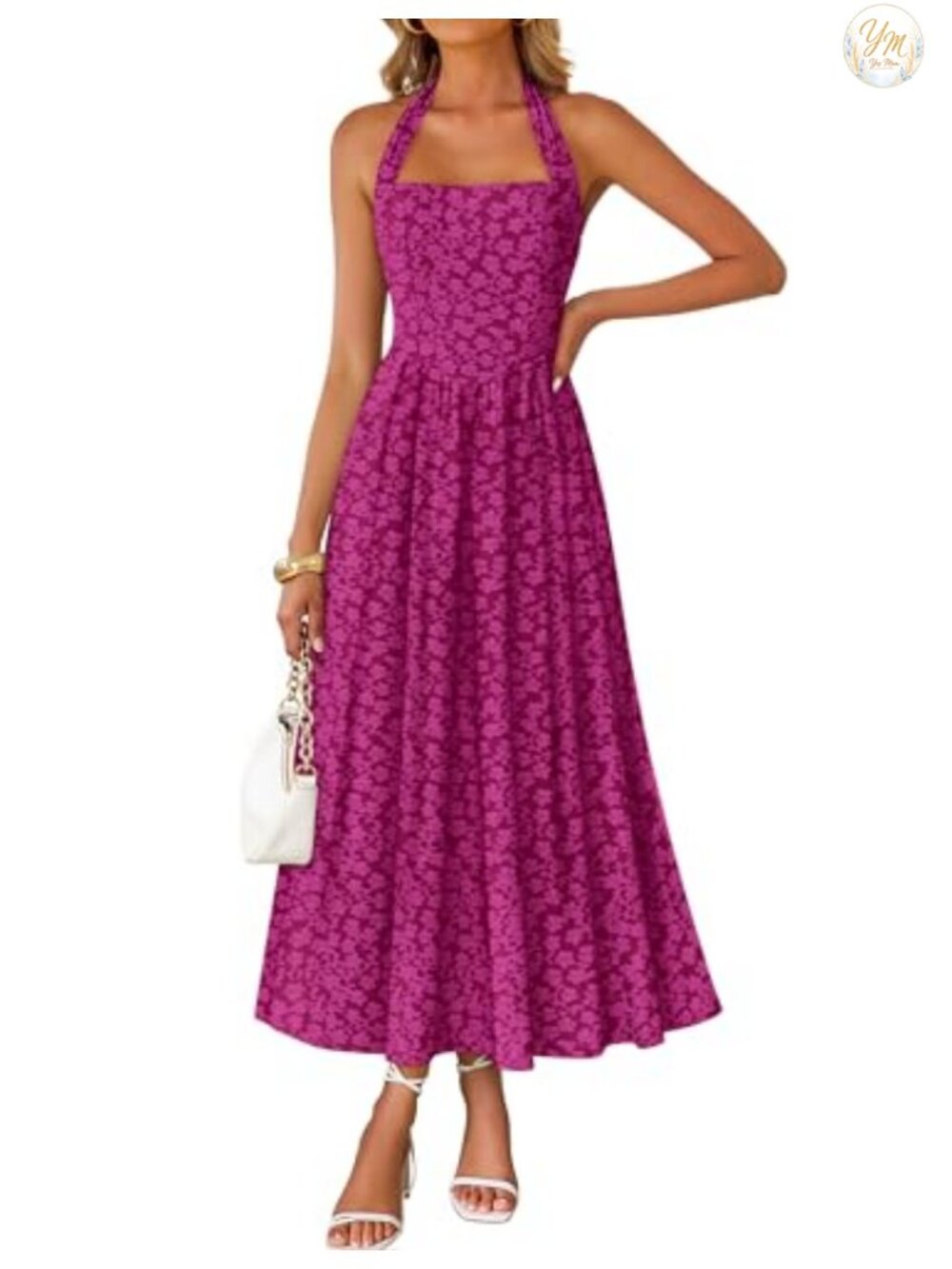 ZESICA Sleeveless Floral Halter Maxi Dress with Pockets Summer Midi